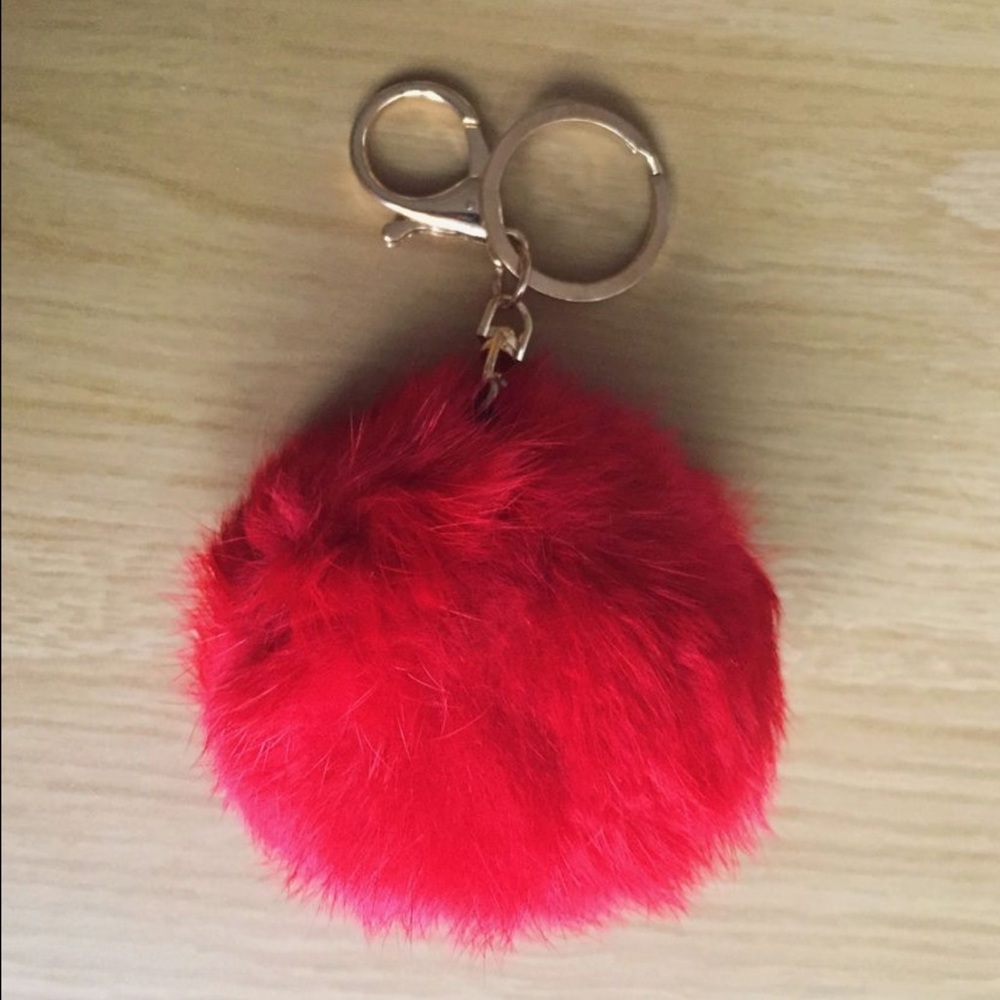 Fluffy Red Gold Pompom Ball Keychain